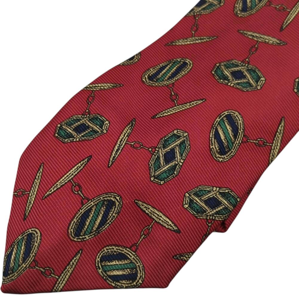 Vintage Polo Ralph Lauren Men's Tie Red Repeating Cufflinks Repp Silk Necktie